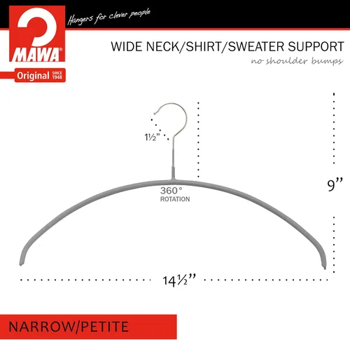 Miniatura 5 de Mawa Perchas estrechas pequeñas de acero con revestimiento antideslizante, para camisas, blusas, vestidos, chaquetas ligeras, gancho giratorio
