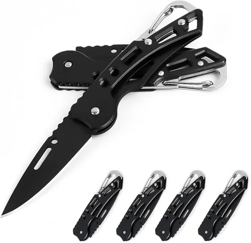 Miniatura 7 de Cuchillo de bolsillo, cuchillo de bolsillo con cadena, hoja de solo 2.5 pulgadas. Cuchillo EDC para camping, senderismo, pesca para hombres y Negro