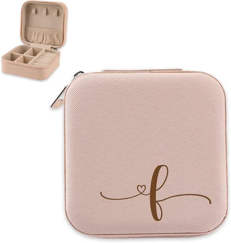 Joyero con iniciales letra F, regalo para mujeres y niñas, organizador de joyas de viaje, estuche de almacenamiento para aretes, anillos, collares,