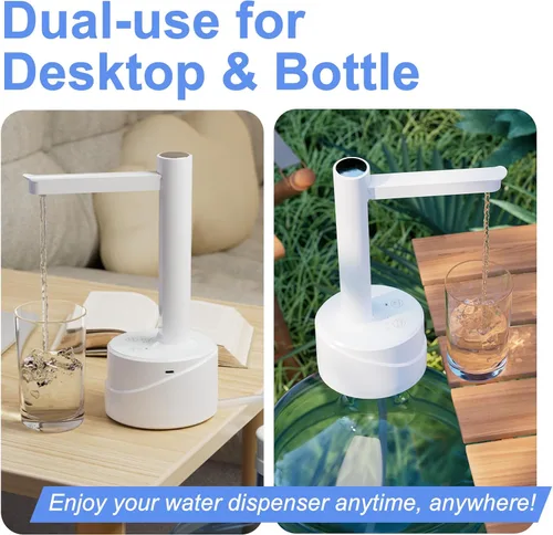 Miniatura 2 de Dispensador de botellas de agua eléctrica de escritorio de doble uso, de 5 galones, carga USB tipo C, bomba automática de botella de agua potable