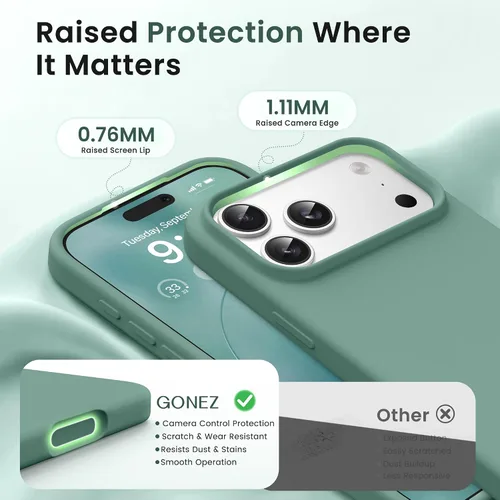 Miniatura 435 de GONEZ Funda de silicona para iPhone 15 Pro Max, compatible con Magsafe, protector de cámara + protector de pantalla, forro de microfibra suave