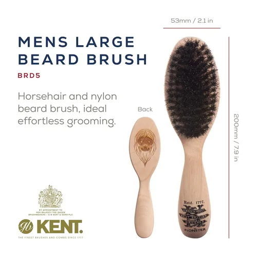 Miniatura 2 de Kent BRD5 - Cepillo para barba y bigote para hombre, mezcla de crin de caballo y nailon para dar forma y aseo impecables, mango de madera ergonómico