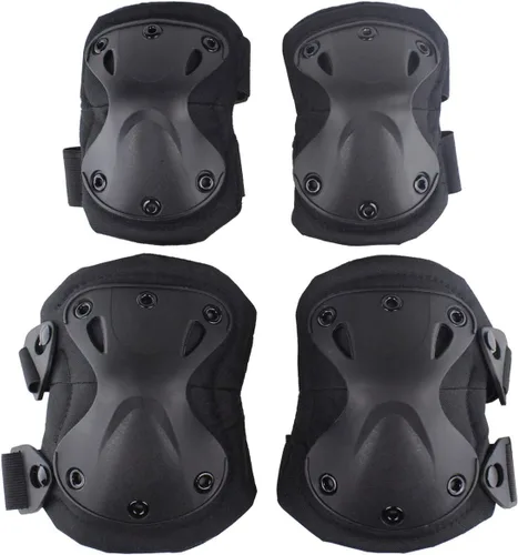 Almohadillas Protectoras Tácticas de Combate para Rodilla y Codo para Juegos de Paintball CS al Aire Libre, Ciclismo, Seguridad, Equipo de Negro