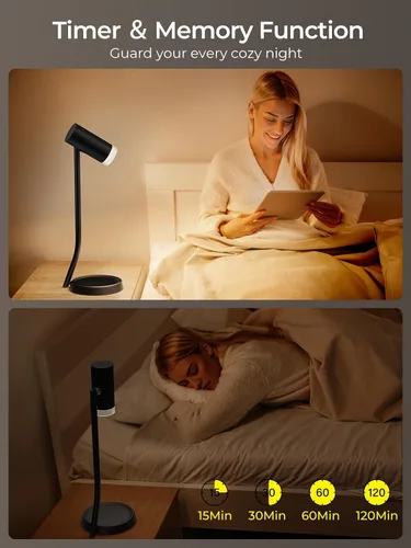Miniatura 4 de PESUTEN Lámparas de mesa inalámbricas, luz de mesa portátil a pilas con cabezal de ángulo ajustable magnético, lámpara recargable de 5000 mAh