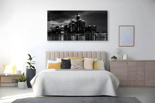 Miniatura 3 de NAN Wind Detroit Skyline - Lienzo decorativo para pared, paisaje urbano, escena nocturna, impresión artística de ciudad en blanco y negro sobre
