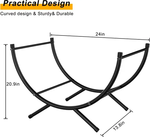Miniatura 2 de NANANARDOSO Estante curvado para leña, soporte de troncos de chimenea de metal con recubrimiento de polvo de 24 pulgadas para almacenamiento