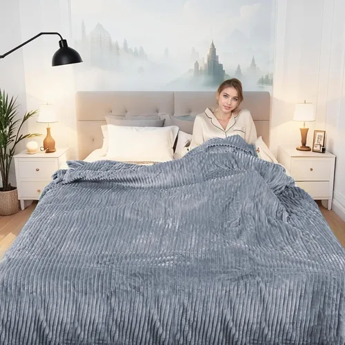 Miniatura 34 de Manta térmica eléctrica tipo throw tamaño 50"x60" - Tela de franela y sherpa de doble cara, 6 ajustes de calor y 3 horas de apagado automático