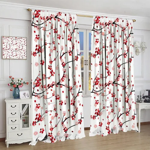 Miniatura 4 de Spring Cherry Curtains, Floral Pink Flowers Plum Blossom Japanese Asian Style Window Drapes, for Bedroom Living Room 41" W X 45" L (No Blackout)