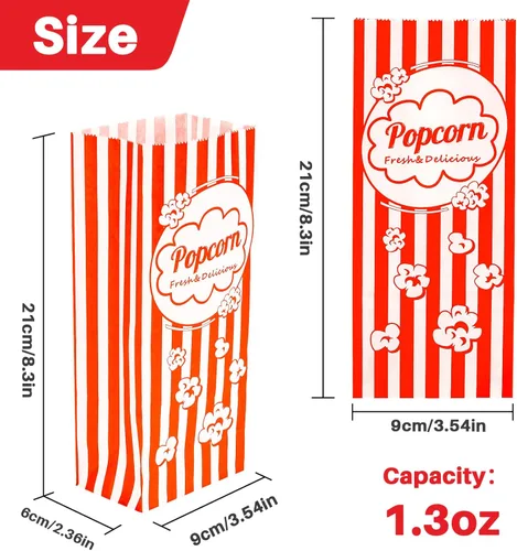 Miniatura 3 de MAQIHAN 200 bolsas de palomitas de maíz con parte inferior plana, pequeña bolsa de papel desechable para palomitas de maíz, contenedor de granos