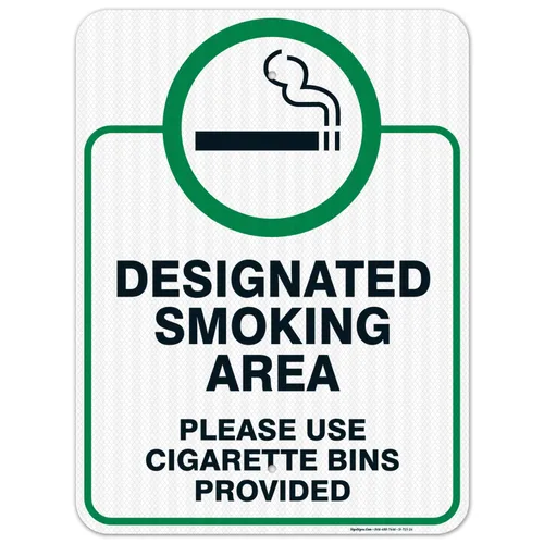 Miniatura 11 de Letrero designado para zona de fumar, letrero con texto en inglés "Please Use Cigarrette Bins Sign", 10 x 14 pulgadas, libre de óxido, aluminio 040