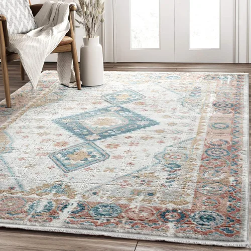 Abani Alfombra de sala de estar gris y multicolor envejecida, 7 pies 9 pulgadas x 10 pies 2 pulgadas (8 x 10), estilo antiguo, no desprende pelusa,