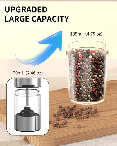 Miniatura 6 de CIRCLE JOY Juego de molinillo eléctrico recargable de sal y pimienta con luz LED, no necesita batería, grosor ajustable, recipiente lavable de 4.6