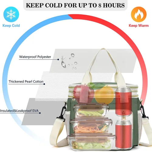 Miniatura 3 de Lonchera y bolsa de almuerzo para mujeres y hombres, lonchera grande aislada para adultos, a prueba de fugas, bolsa enfriadora para el trabajo