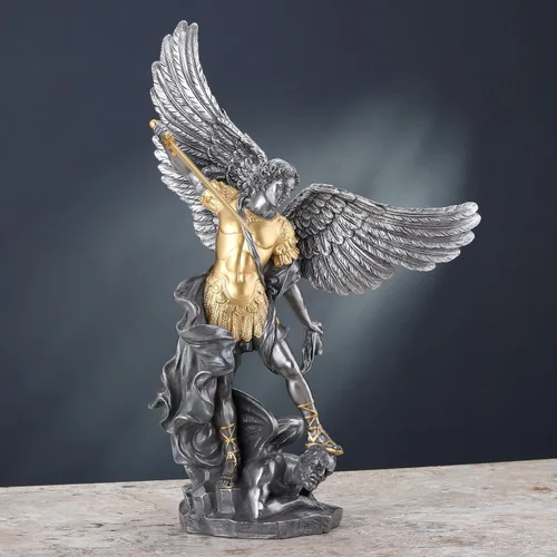 Miniatura 4 de Veronese Design 14 5/8 pulgadas Saint Michael pisotea la escultura de resina de demonio fundido en frío estatua de acabado de peltre