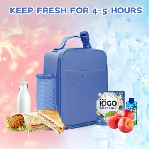 Miniatura 3 de MEXS Lonchera para niños, con dije de bricolaje y bolsas de almuerzo aisladas para niños y niñas, bolsa de almuerzo para la escuela, picnic con Azul