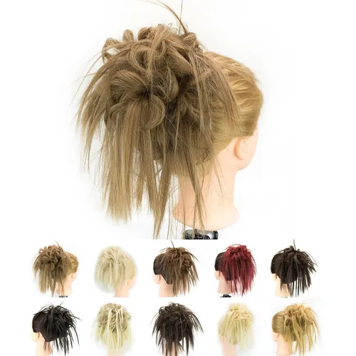 Miniatura 18 de IMISSU 2 piezas de moño de cabello desordenado, extensión de coleteros falsos, ondulados, rizados, para mujeres y niñas (2 unidades rubio ceniza)