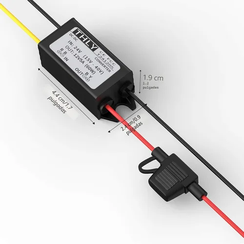 Miniatura 3 de Convertidor de 24 V a 12 V, convertidor descendente CC-CC, convertidor de voltaje de potencia de 5 A 60 W con fusible impermeable, transformador