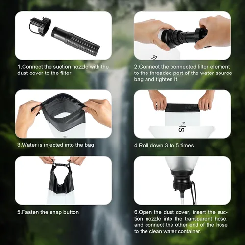 Miniatura 5 de Pajita de Filtro de Agua por Gravedad 3L, Sistema de Filtración de Agua para Camping con Purificador, Purificador de Agua de Supervivencia