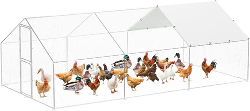 Gallinero de metal grande para cubierta de techo impermeable y anti-UV, jaula para exteriores, gallinero para patio, granja, 9.8 x 19.7 x 6.6 pies