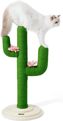 VETRESKA Rascadores para Gatos de Interior Poste Rascador de Gato con Forma de Cactus Cuerda de Yute, 31.5" de Alto Verde Árbol de Gato Vertical con