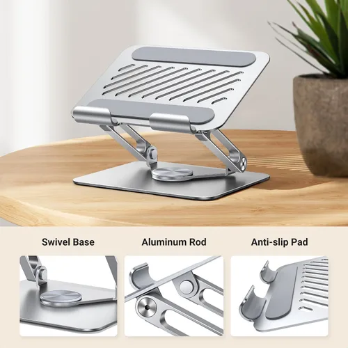 Miniatura 2 de UGREEN - Soporte para tablet para escritorio con base giratoria de 360°, soporte de aluminio de doble varilla ajustable, accesorios para el hogar
