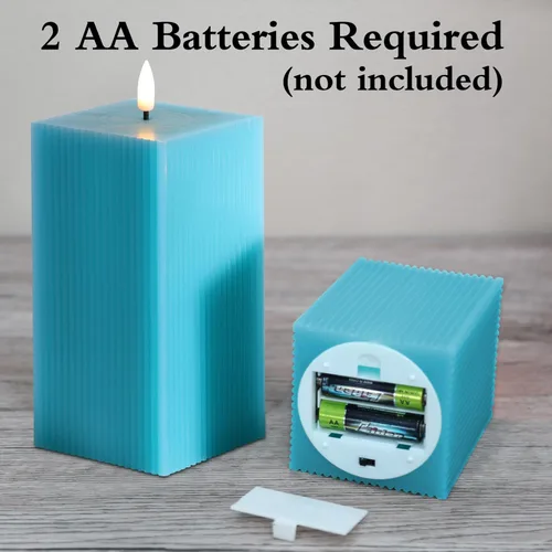 Miniatura 4 de Velas sin llama azul turquesa con control remoto, velas LED cuadradas acanaladas que funcionan con pilas, juego de 2 velas de cera real parpadeante