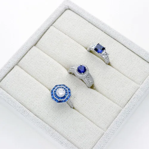 Miniatura 8 de BERRICLE Sterling Silver 3-Stone Wedding Engagement Promise Rings for Her, Stackable Band Ring Set for Women, Cubic Zirconia CZ - Sapphire-Blue