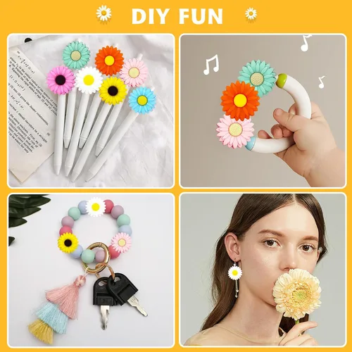 Miniatura 5 de 20 cuentas focales de silicona de margaritas coloridas, 1.181 in, flores sueltas, accesorios para manualidades, llaveros, pulseras, collares