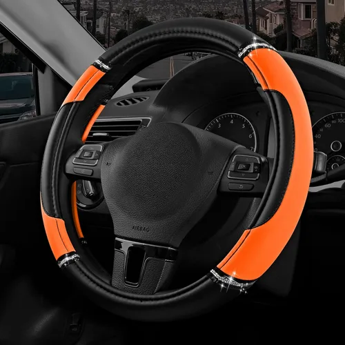 Miniatura 9 de Road Comforts Funda de Volante de Cuero - Hecha con Cuero PVC - Antideslizante, Ajuste Universal de 14 1/2 pulgadas a 15 pulgadas - Rosa Intenso