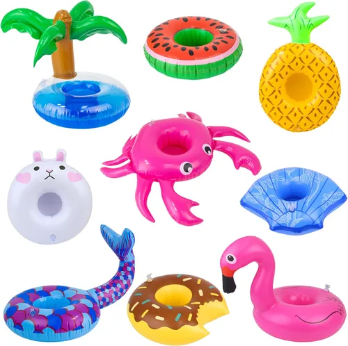 Miniatura 9 de Flotador inflable para muñecas para piscina, incluye flamencos, donas, piñas, conchas, cangrejos, conejo, soporte inflable para bebidas para fiestas