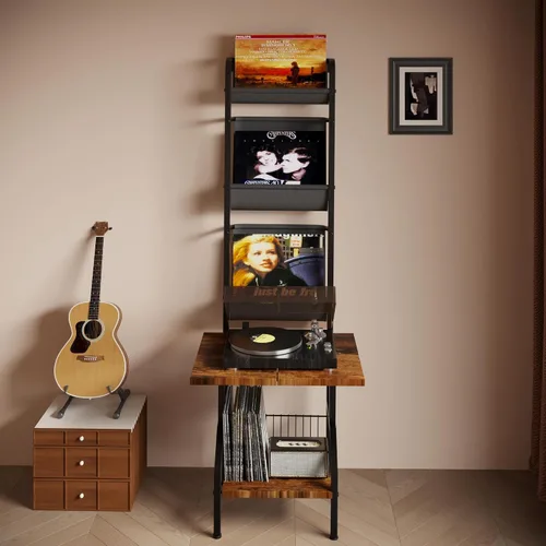 Miniatura 9 de Lutown-Teen Soporte para tocadiscos con almacenamiento de vinilo, mesa para tocadiscos con capacidad para hasta 200 álbumes, soporte giratorio de 5