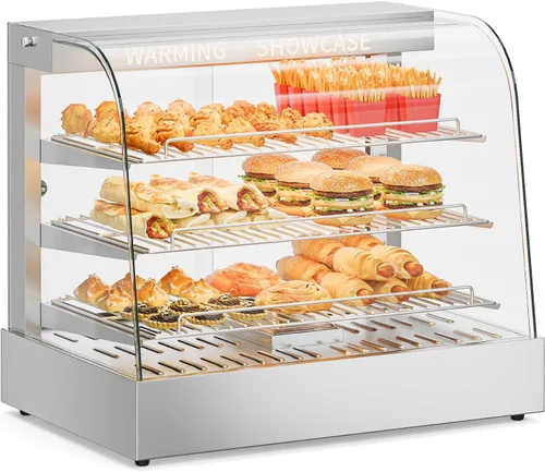 Miniatura 13 de ROVSUN Calentador de alimentos de 48 pulgadas, calentador de pizza de 3 niveles, calentador de pretzel con estantes ajustables LED extraíbles Negro
