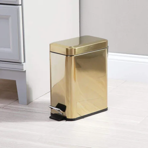 Miniatura 2 de mDesign Pequeño y moderno cubo de basura rectangular de metal con tapa y pedal de 1.3 galones, compacto, con cubo interior extraíble con asa