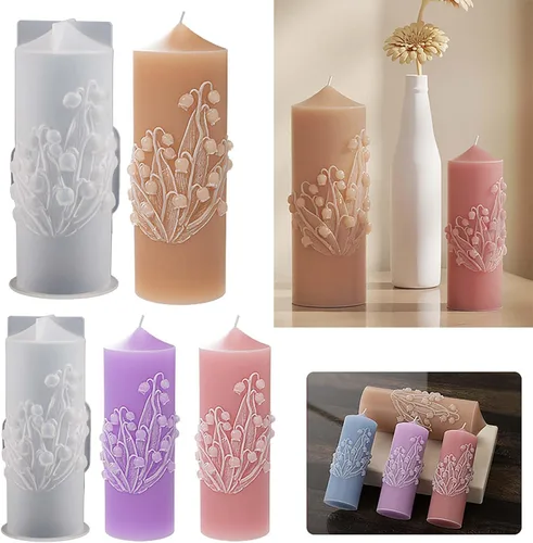 Paquete de 2 moldes de vela cilíndrica de orquídea campana, molde de silicona de fundición de resina para decoración del hogar y fabricación de