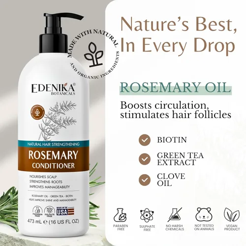 Miniatura 4 de Edenika Botanicals Tratamiento de Acondicionador con Aceite de Romero y Biotina para Cabello Delgado, Anti-Caída, Desenredante, Nutritivo