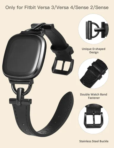 Miniatura 3 de Wearlizer Correa de cuero compatible con Fitbit Versa 3/4 Sense 2, correa de cuero elegante con hebilla de metal en forma de D para reloj