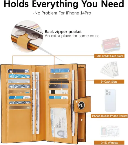 Miniatura 2 de BOSTANTEN Carteras de cuero para mujer, bloqueo RFID, gran capacidad, triple tarjetero, embrague para teléfono