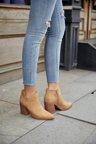 Miniatura 5 de Botines de punta puntiaguda para mujer, tacón grueso, apilado, con cremallera lateral, botines de otoño