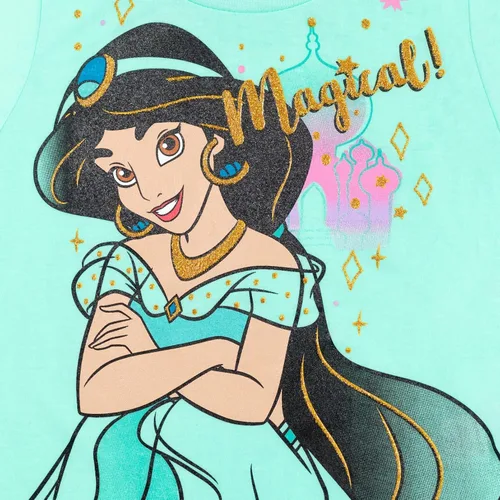 Miniatura 46 de Disney Frozen Moana Princess Tiana - Conjunto de camiseta floral y pantalones cortos de rizo francés para niños pequeños y grandes