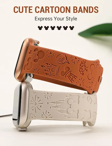 Miniatura 2 de 2 paquetes de correas grabadas con dibujos animados compatibles con Apple Watch de 38/40/41/42/44/45/46/49 mm, correa de silicona suave y linda