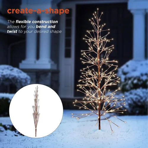 Miniatura 4 de Alpine Corporation Árbol de Navidad artificial marrón flocado de 71 pulgadas de alto con 296 luces LED blancas cálidas, decoración navideña