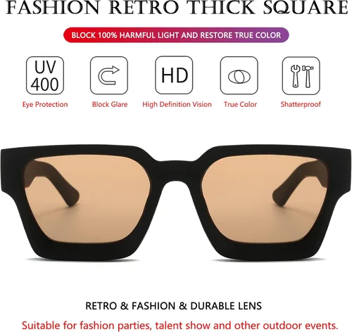 Miniatura 21 de AIEYEZO Gafas de sol cuadradas para mujeres y hombres, gafas de sol cuadradas con montura gruesa, estilo de diseñador simple