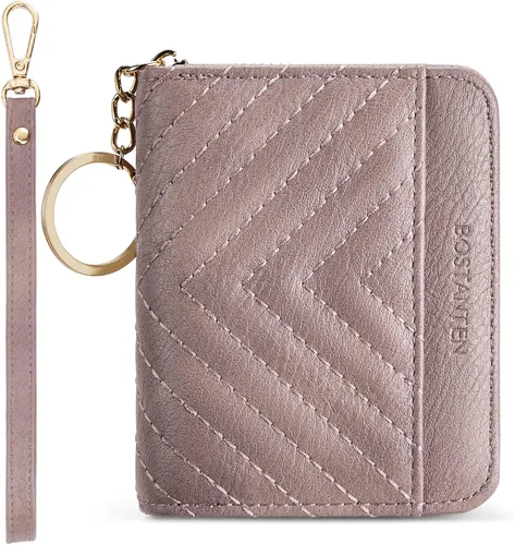 Miniatura 8 de BOSTANTEN Cartera de piel con bloqueo RFID para tarjetas de crédito, cartera pequeña para mujer, con cremallera, llavero y cartera con correa