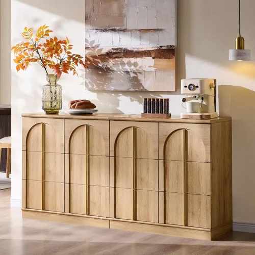 ACCOHOHO Armario buffet con almacenamiento y puertas arqueadas, aparador de madera de 63 pulgadas con estante ajustable, modernas mesas de café para
