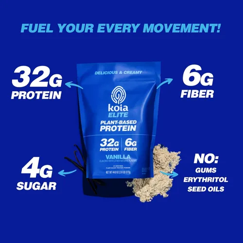 Miniatura 2 de Koia Proteína Basada en Plantas Elite en Polvo, Vainilla, 32g de Proteína, 4g de Azúcar, 6g de Fibra Prebiótica, Pre y Post Entrenamiento, 21