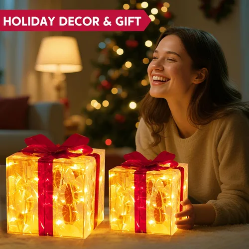 Miniatura 7 de JOIEDOMI Cajas de regalo iluminadas de Navidad, juego de 3 cajas de regalo transparentes con iluminación de Navidad, cajas de Navidad con luz LED
