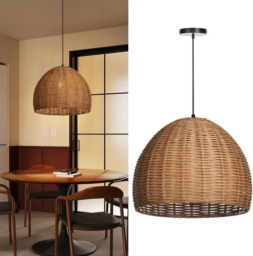 Miniatura 2 de Arturesthome 1 Luz Lámpara Colgante Tejida a Mano de Ratán, Candelabro Boho Tejido Natural Colgante en el Techo, Lámpara de Araña de Granja Costera