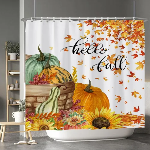 Miniatura 122 de Cortina de ducha de fantasma y gato negro para niños, 36 x 72 pulgadas, espeluznante y bonita, cortina de baño de Halloween con 6 ganchos, cortina