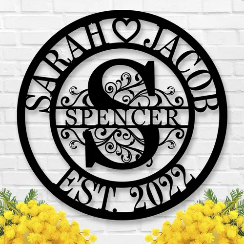 Letreros de metal personalizados | Letrero de nombre con monograma personalizado | Regalos de boda para parejas 2025 | Arte de pared al aire libre
