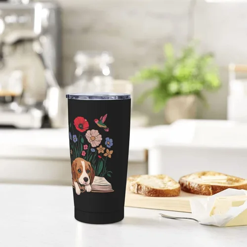 Miniatura 6 de Beagle Dog - Taza de café de acero inoxidable con tapa, diseño floral de 20 onzas, vaso térmico aislado de doble pared al vacío, regalos